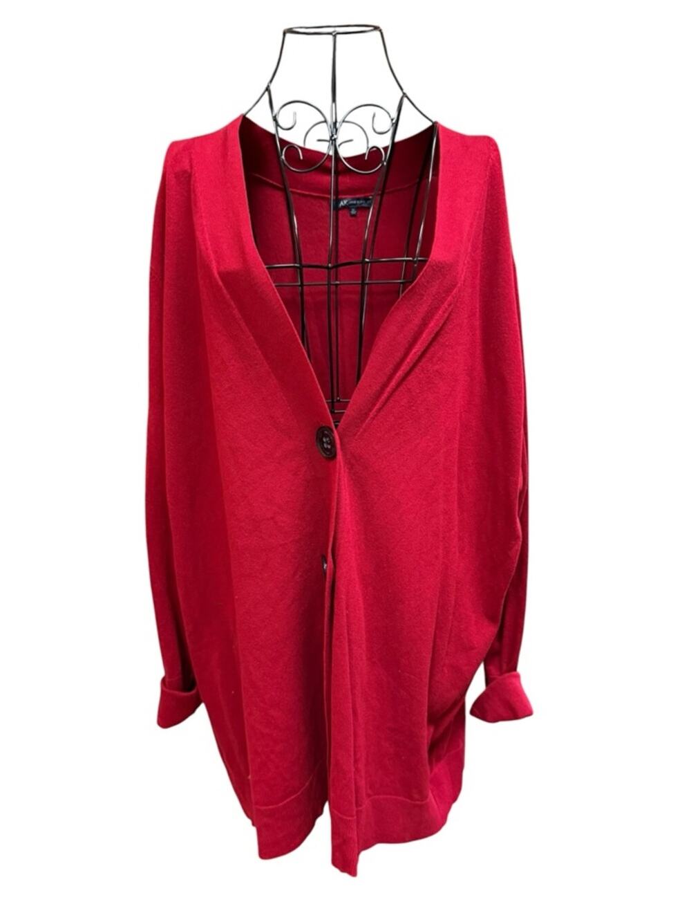 Anne Klein Bright Red Knit Silk Blend Cardigan Large Buttons 3X